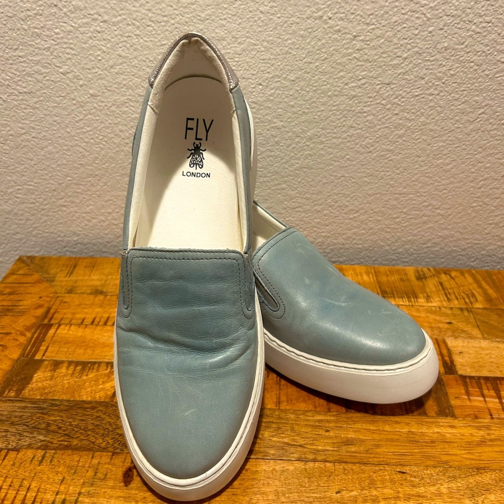 Fly London Deca Womens Deca Blue Casual Leather Wedge Platform/Sneakers Size 41